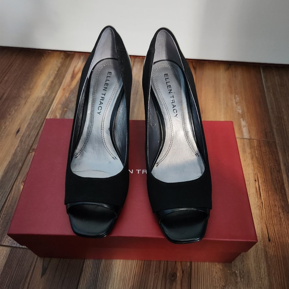 Ellen Tracy Rudy, Black Peep Toe Wedge Heel